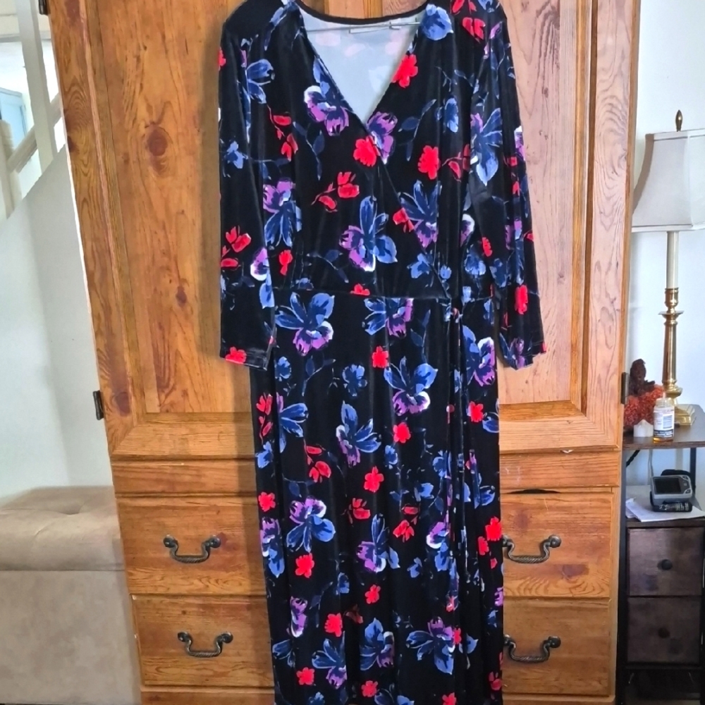 Woman Within Plus Size Black Floral Velvet Dress 22/24